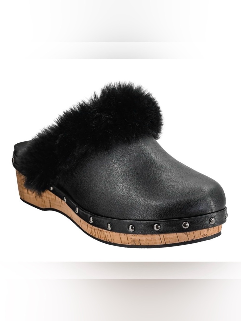 CORKYS Women's Just Fur Fun Black Wedge Slip On Fur Lined Studded Mules 10 New
